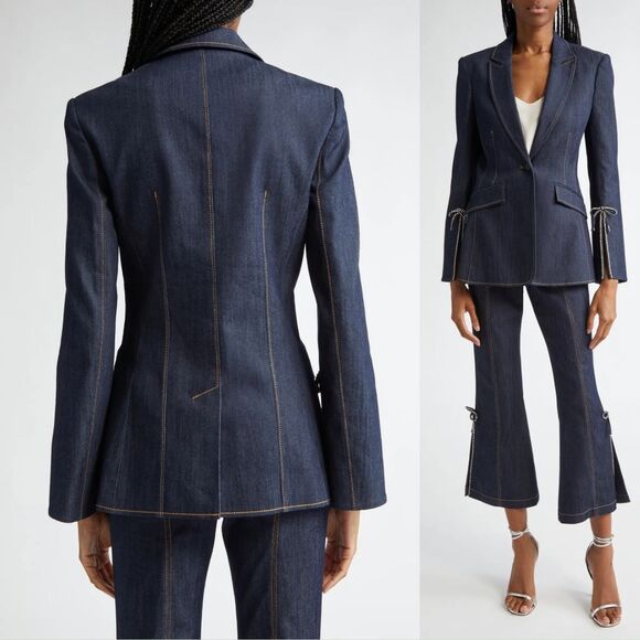 CINQ A SEPT Cheyenne Rhinestone Bow Denim Blazer - Picture 2 of 11